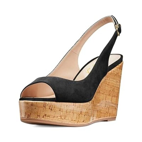 FOWT Women Peep Toe Slingback Platform Wedge Sandals High Heel Buckle Open Toe - Picture 1 of 8